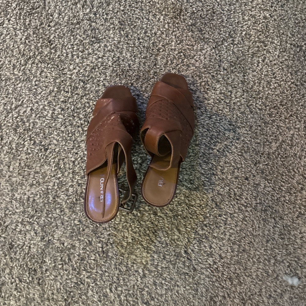Dune London Brown Leather Heels with Open Heel Design